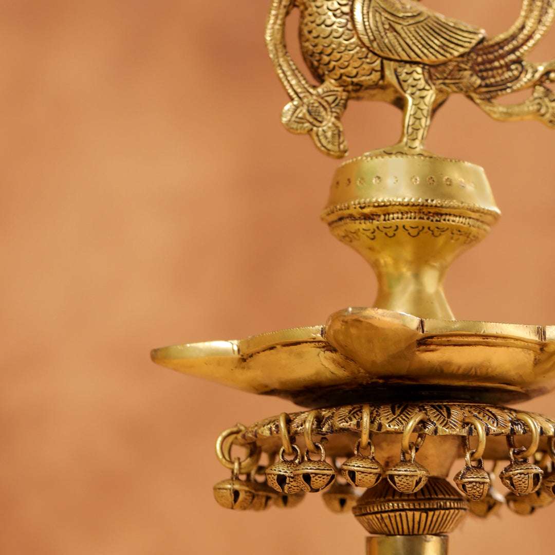 Brass Peacock Diya On Dancing Elephant (30 Inch) - Image 4