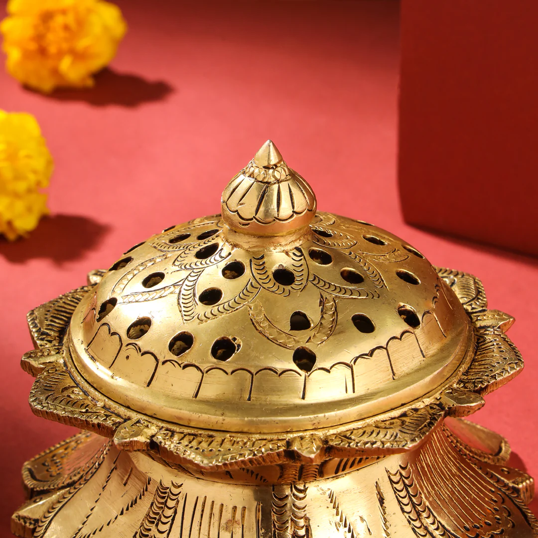 Brass Dhoop Dani & Incense Holder (3.8 Inch) - Image 3