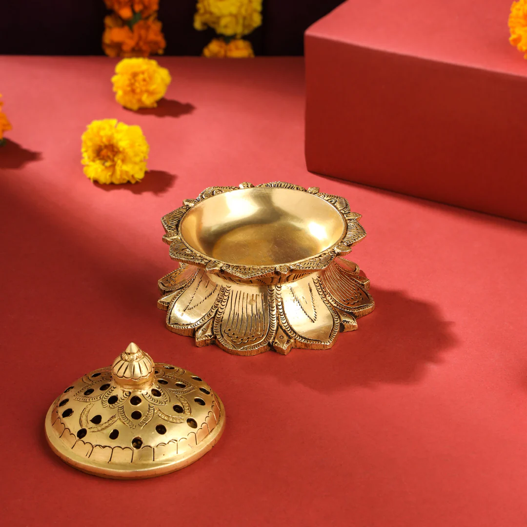 Brass Dhoop Dani & Incense Holder (3.8 Inch) - Image 4