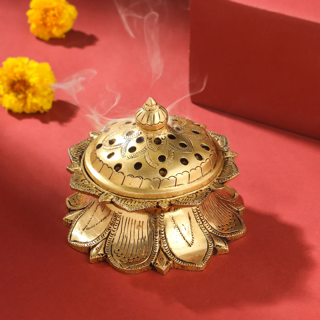 Brass Dhoop Dani & Incense Holder (3.8 Inch) - Image 5