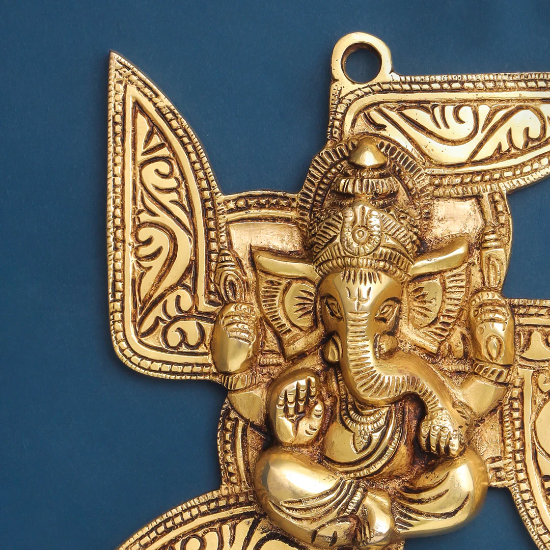 Brass Ganesha On Swastik Wall Hanging (7 Inch) - Image 3