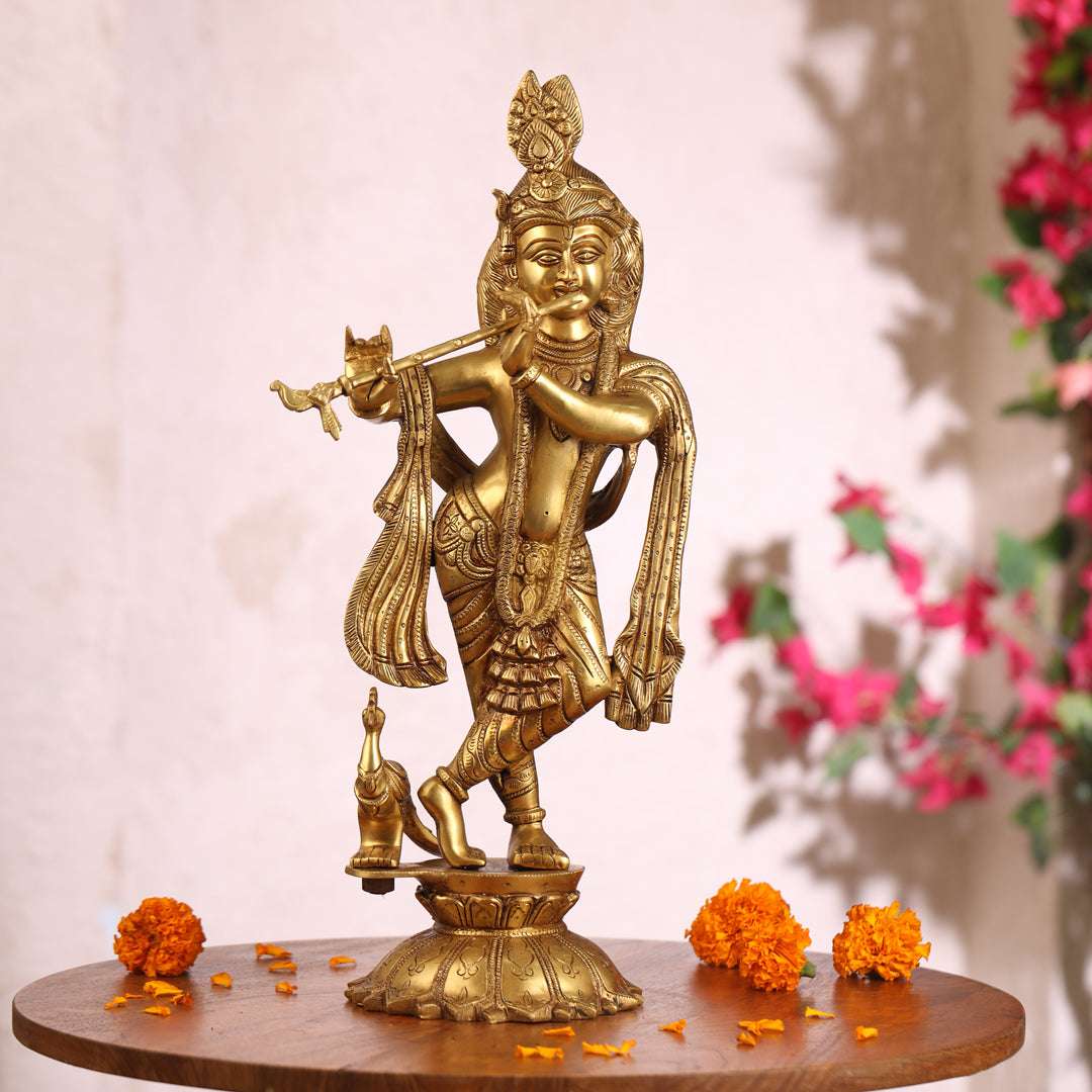 Brass Standing Krishna Idol (18.5 Inch)