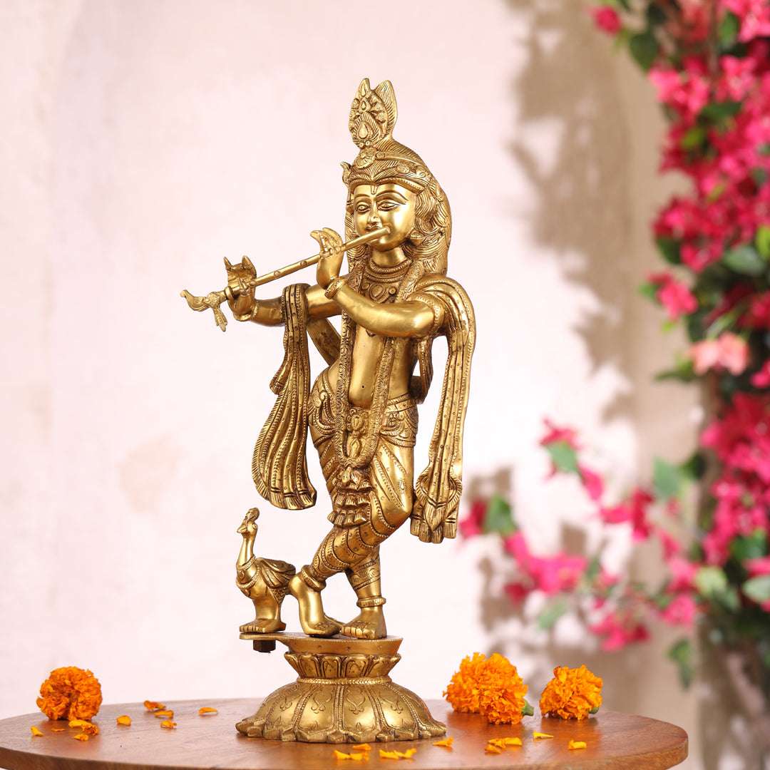 Brass Standing Krishna Idol (18.5 Inch) - Image 5