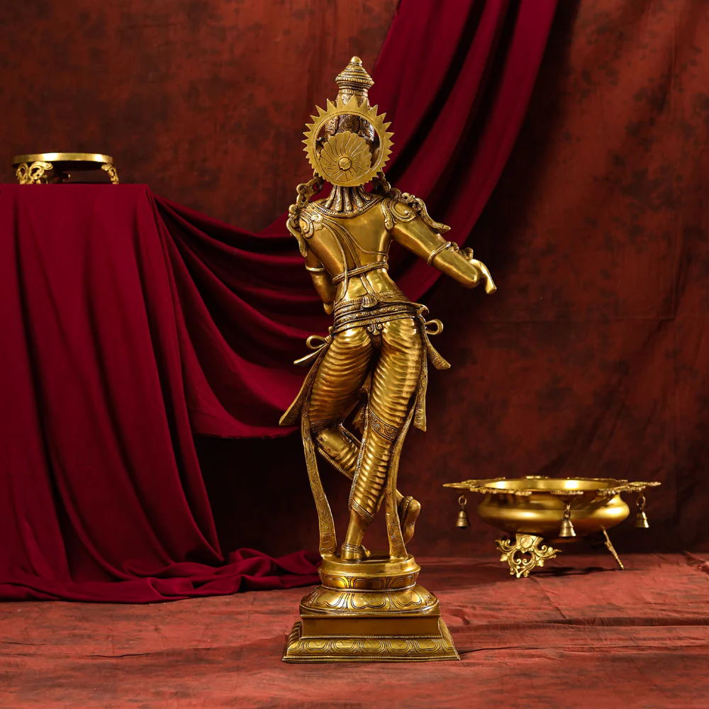 Brass Standing Superfine Krishna Idol (35 Inch) - Image 3