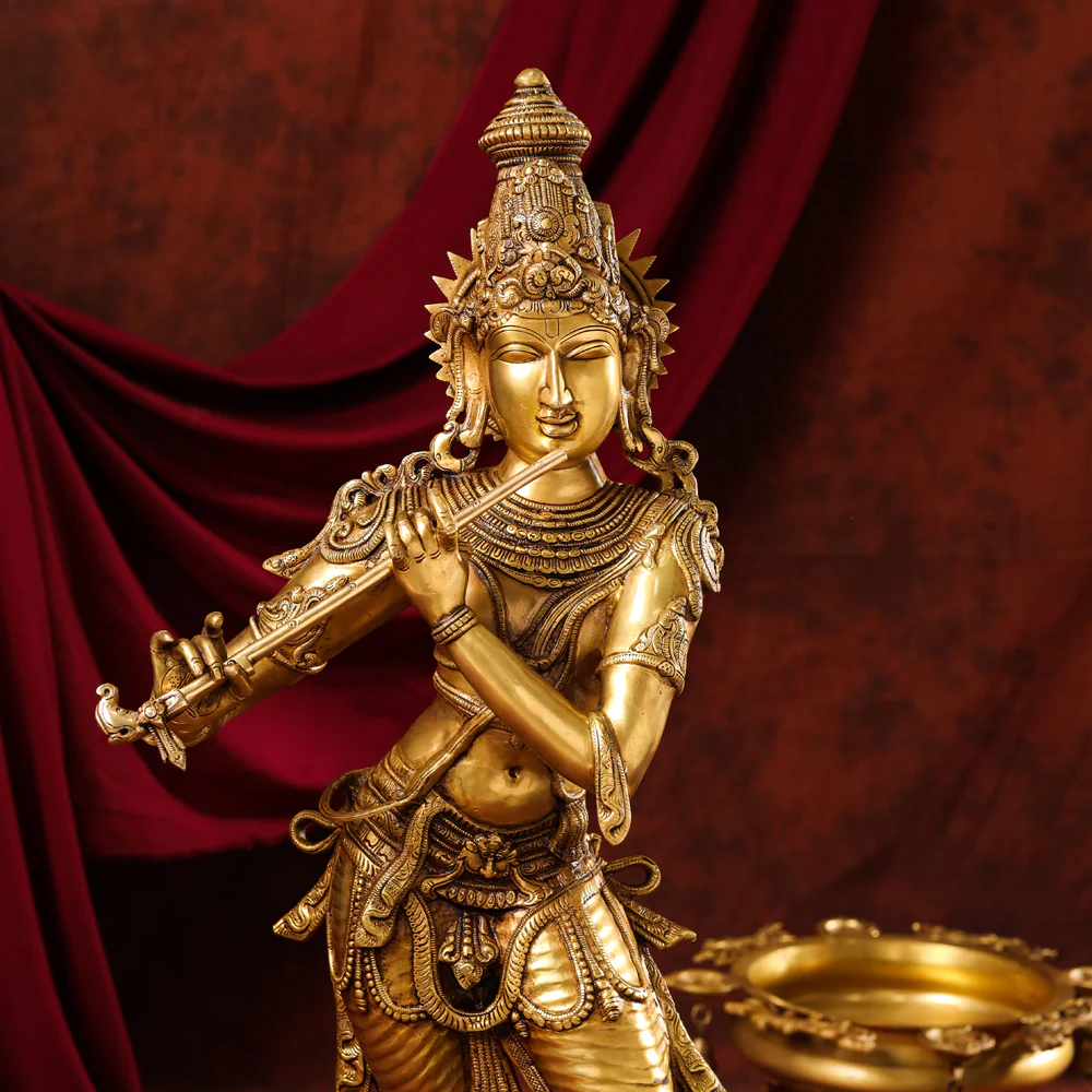 Brass Standing Superfine Krishna Idol (35 Inch) - Image 4