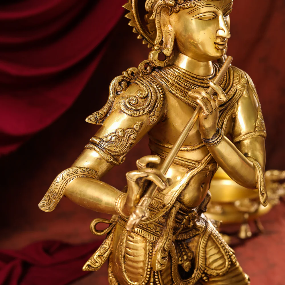 Brass Standing Superfine Krishna Idol (35 Inch) - Image 5
