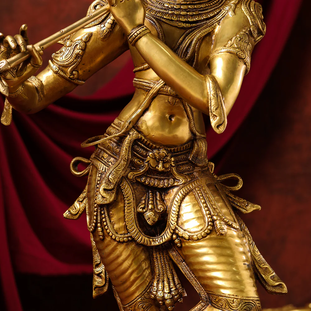 Brass Standing Superfine Krishna Idol (35 Inch) - Image 6