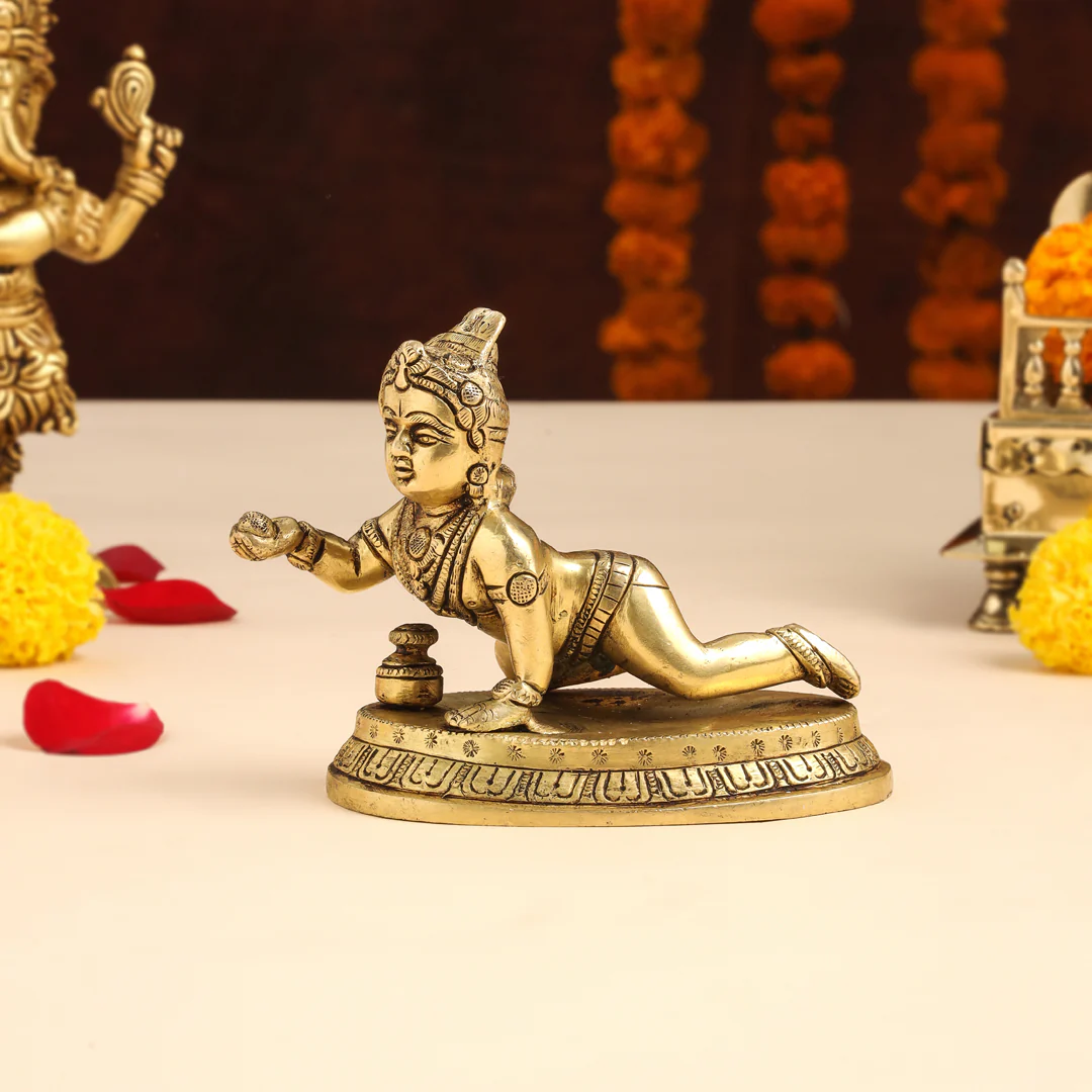Brass Laddu Gopal With Base Idol (4 Inch) - Image 2