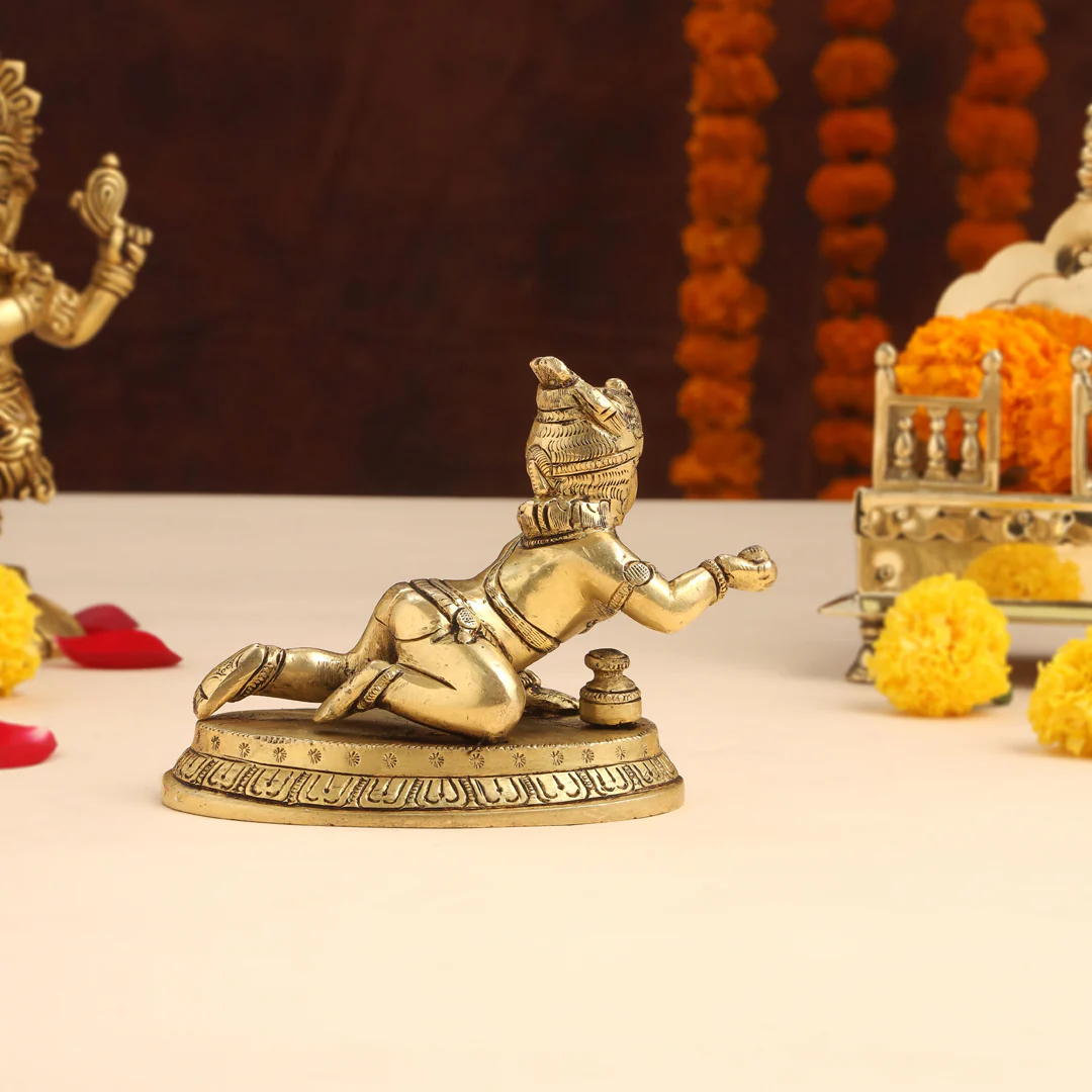 Brass Laddu Gopal With Base Idol (4 Inch) - Image 3