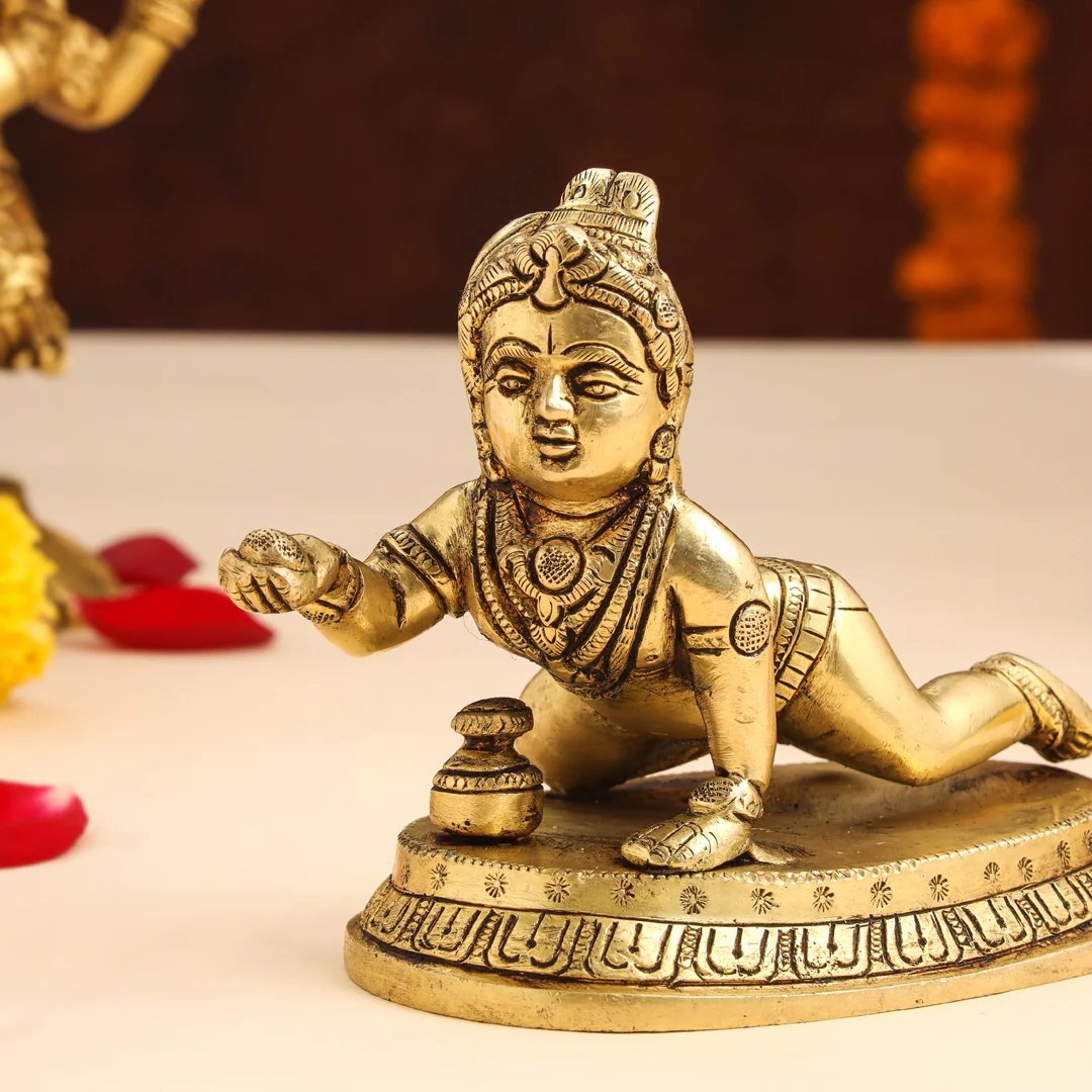 Brass Laddu Gopal With Base Idol (4 Inch) - Image 4