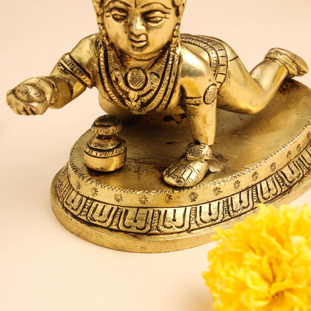 Brass Laddu Gopal With Base Idol (4 Inch) - Image 6