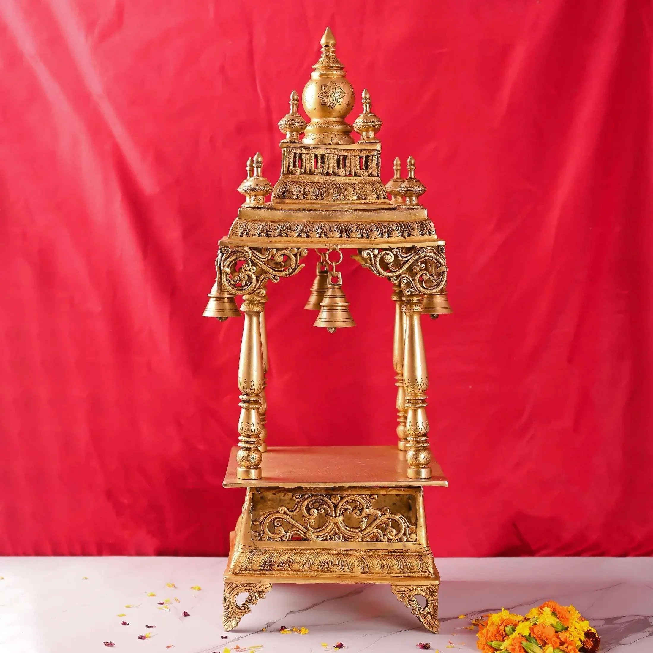 Brass Mandir / Temple With Hanging Bell (28 Inch)