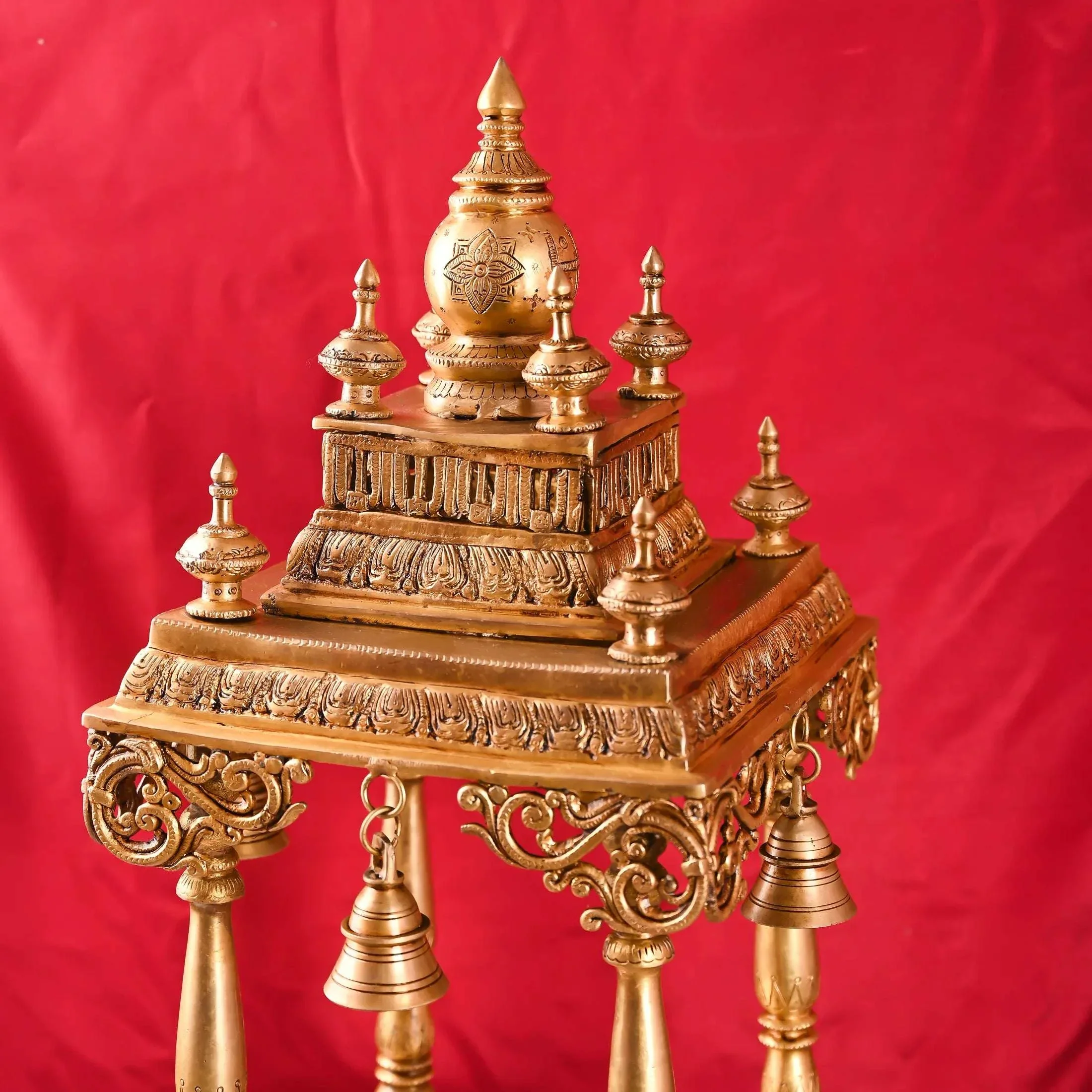 Brass Mandir / Temple With Hanging Bell (28 Inch) - Image 3