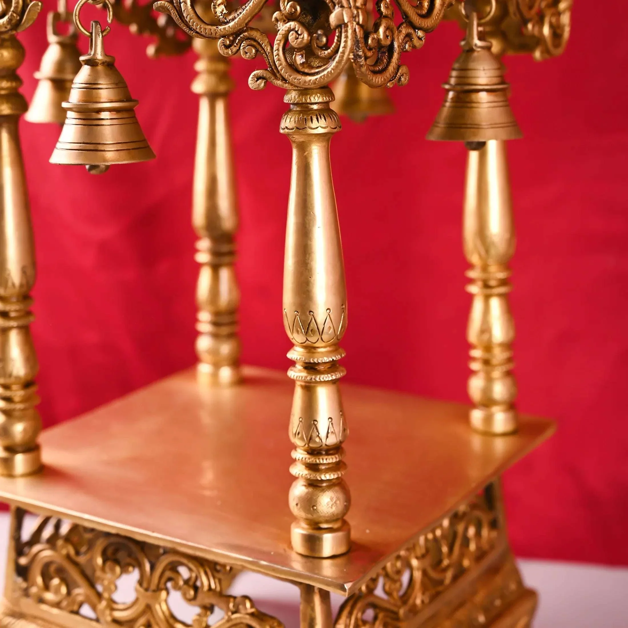 Brass Mandir / Temple With Hanging Bell (28 Inch) - Image 6