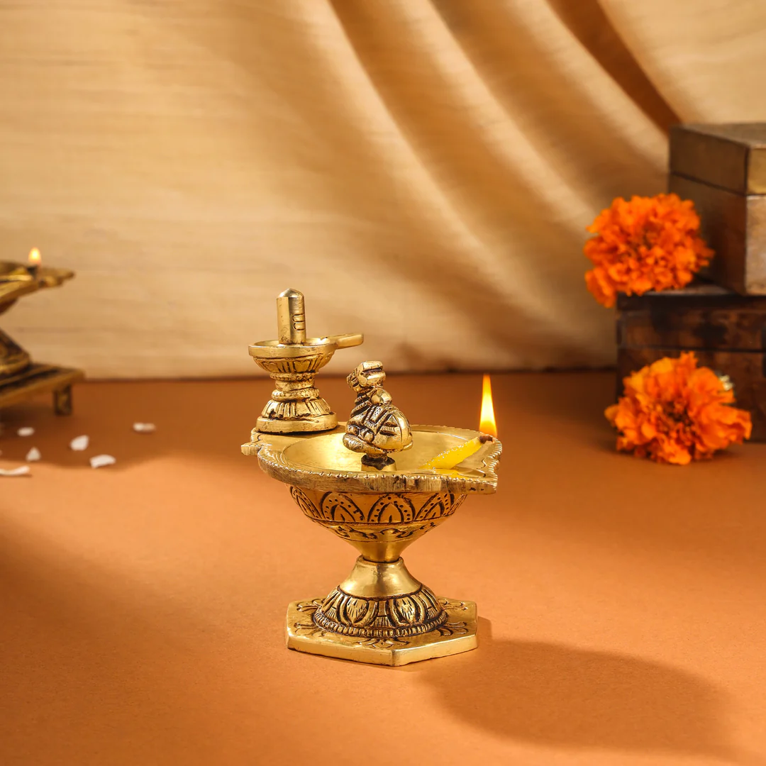 Brass Nandi Shivling Diya (4 Inch)