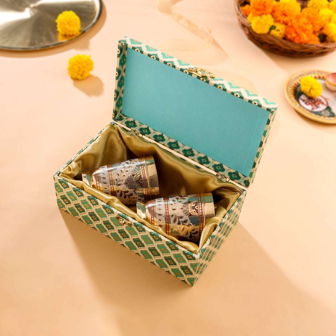 Brass Hand Painted Glass Pair House Warming Box Hamper - Image 4