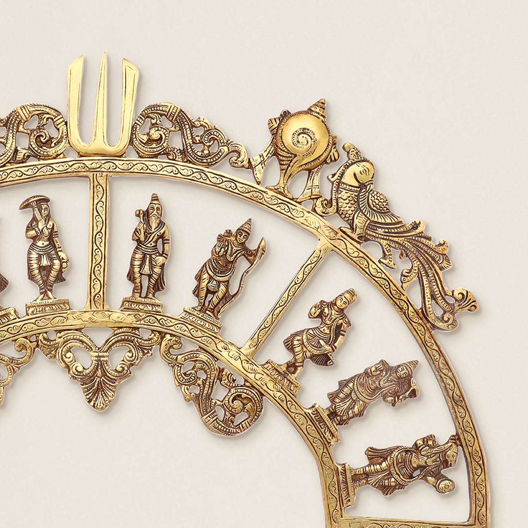Brass Round Dashavatara /Vishnu Wall Hanging – Antique Finish (23.5 Inch) - Image 3