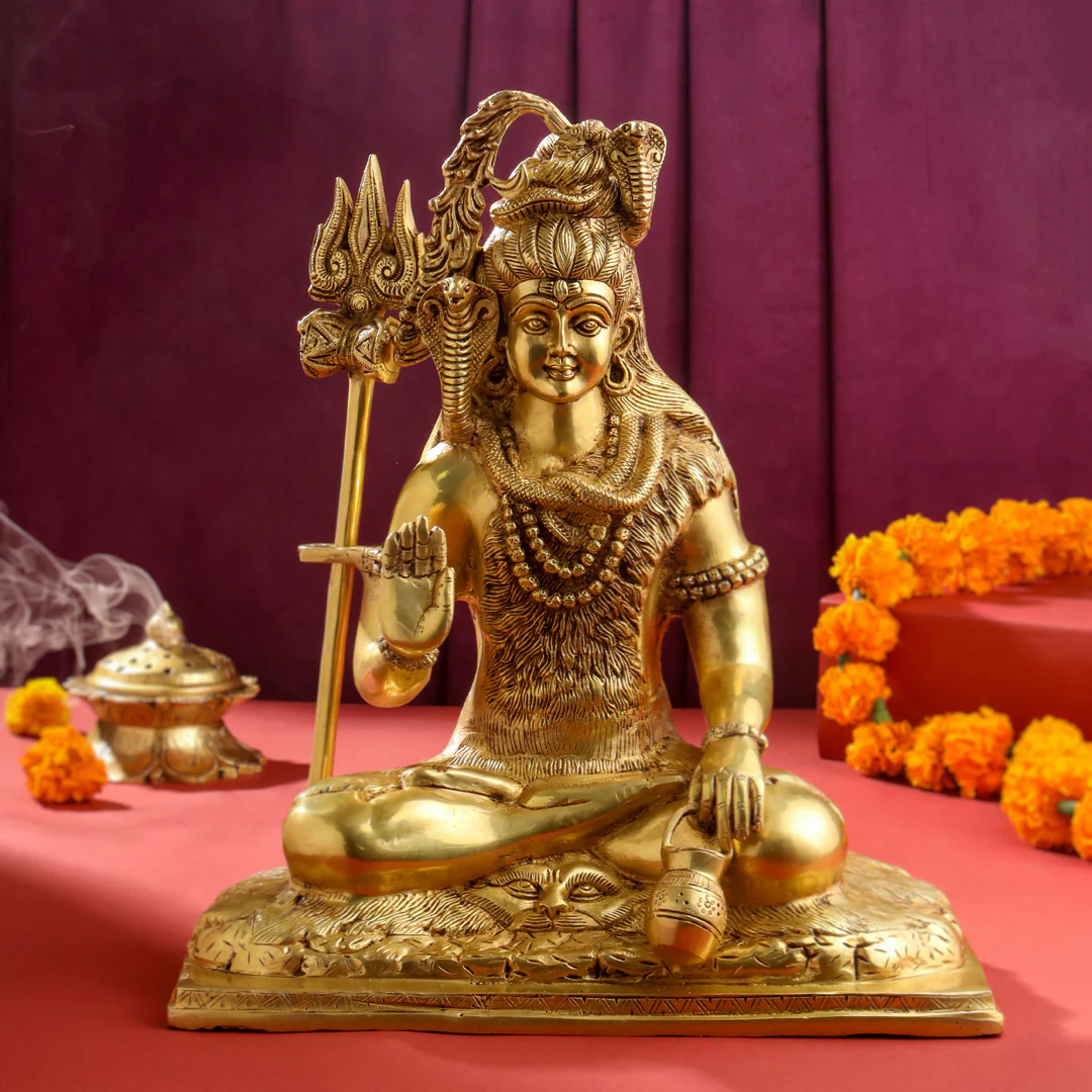 Brass Sitting Lord Shiva Statue (15 Inch)