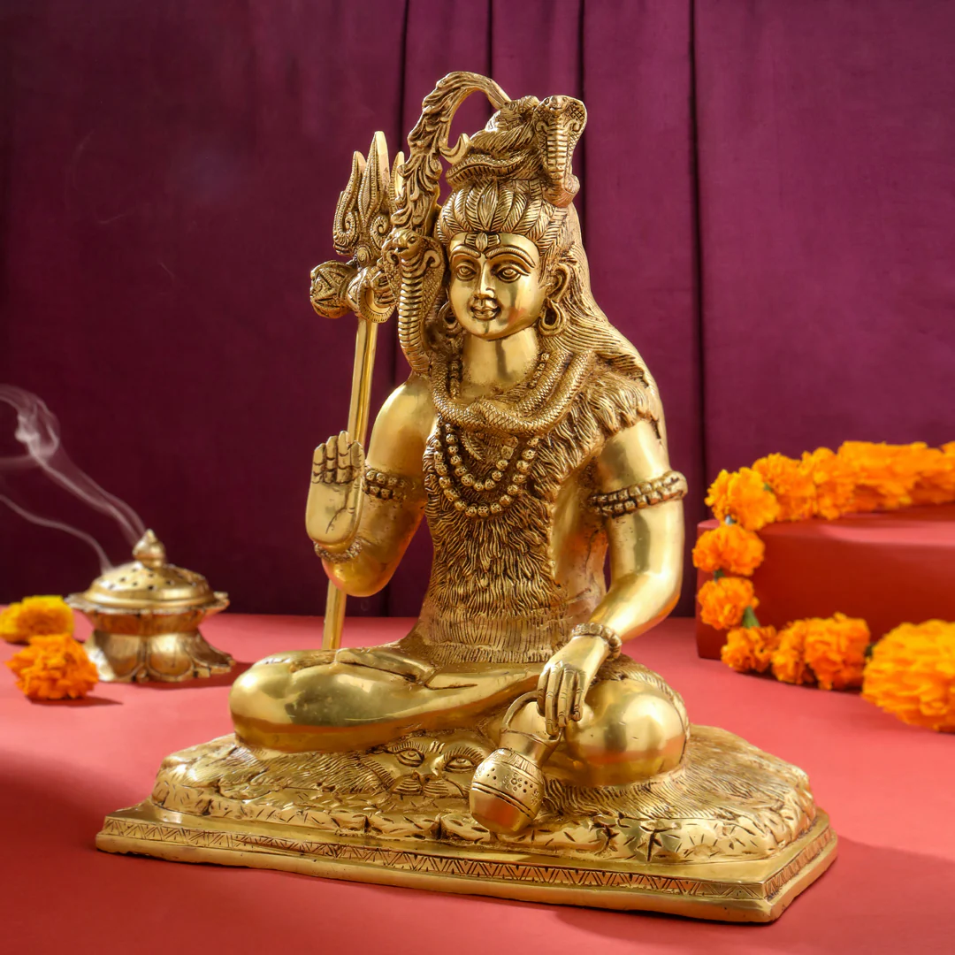 Brass Sitting Lord Shiva Statue (15 Inch) - Image 2