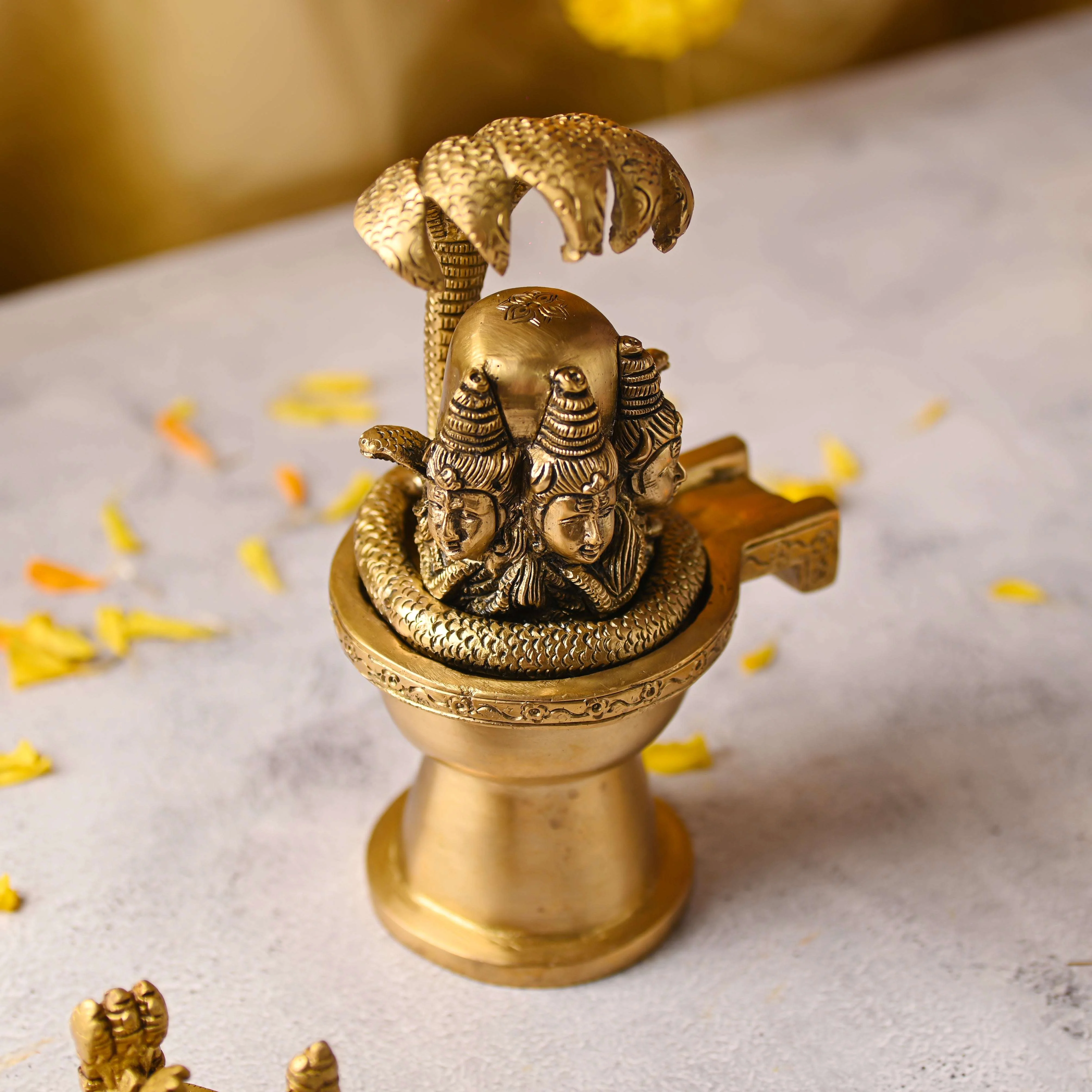 Brass Lord Shiva Mukhalingam Idol with Naga Canopy (8.2 Inch) - Image 5