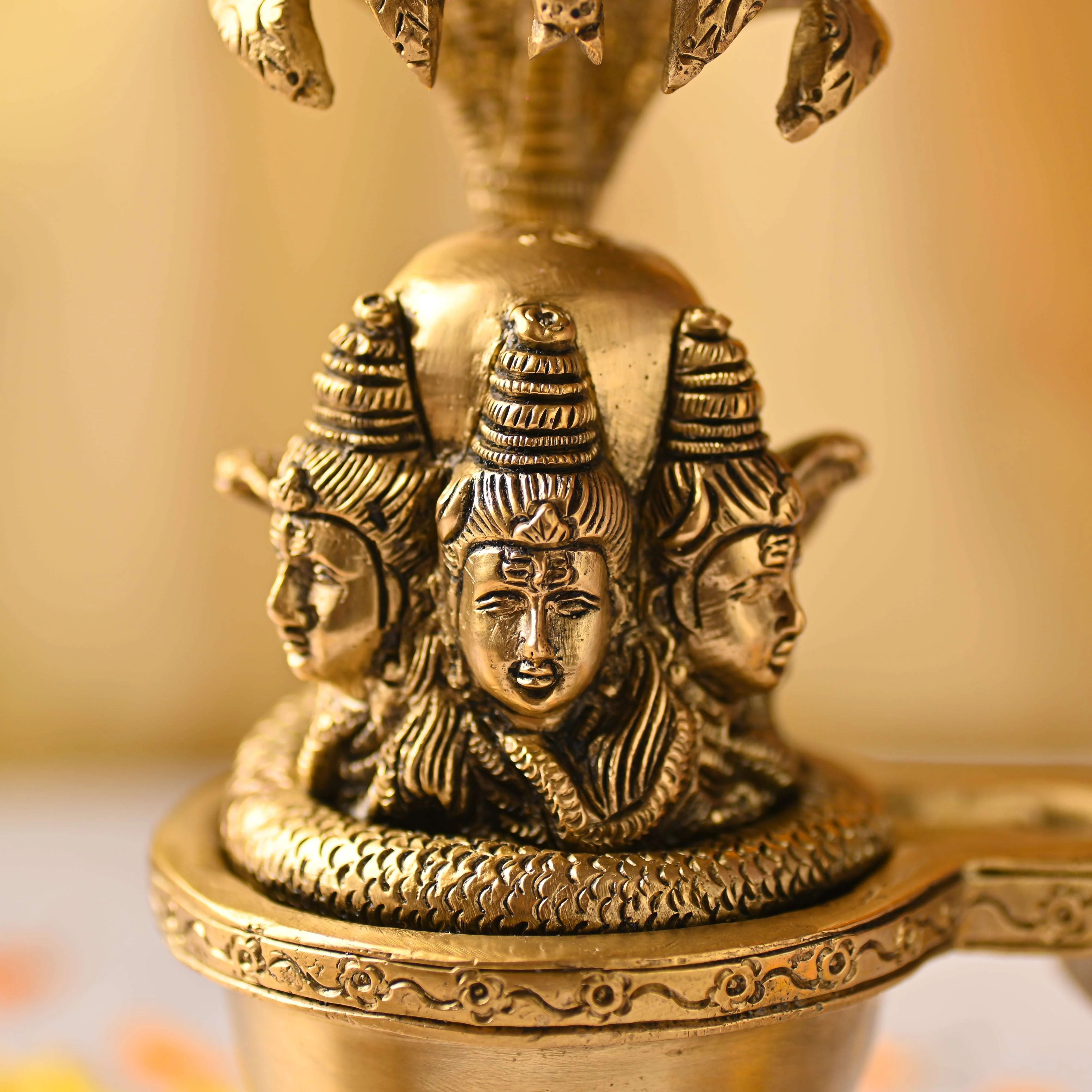 Brass Lord Shiva Mukhalingam Idol with Naga Canopy (8.2 Inch) - Image 6