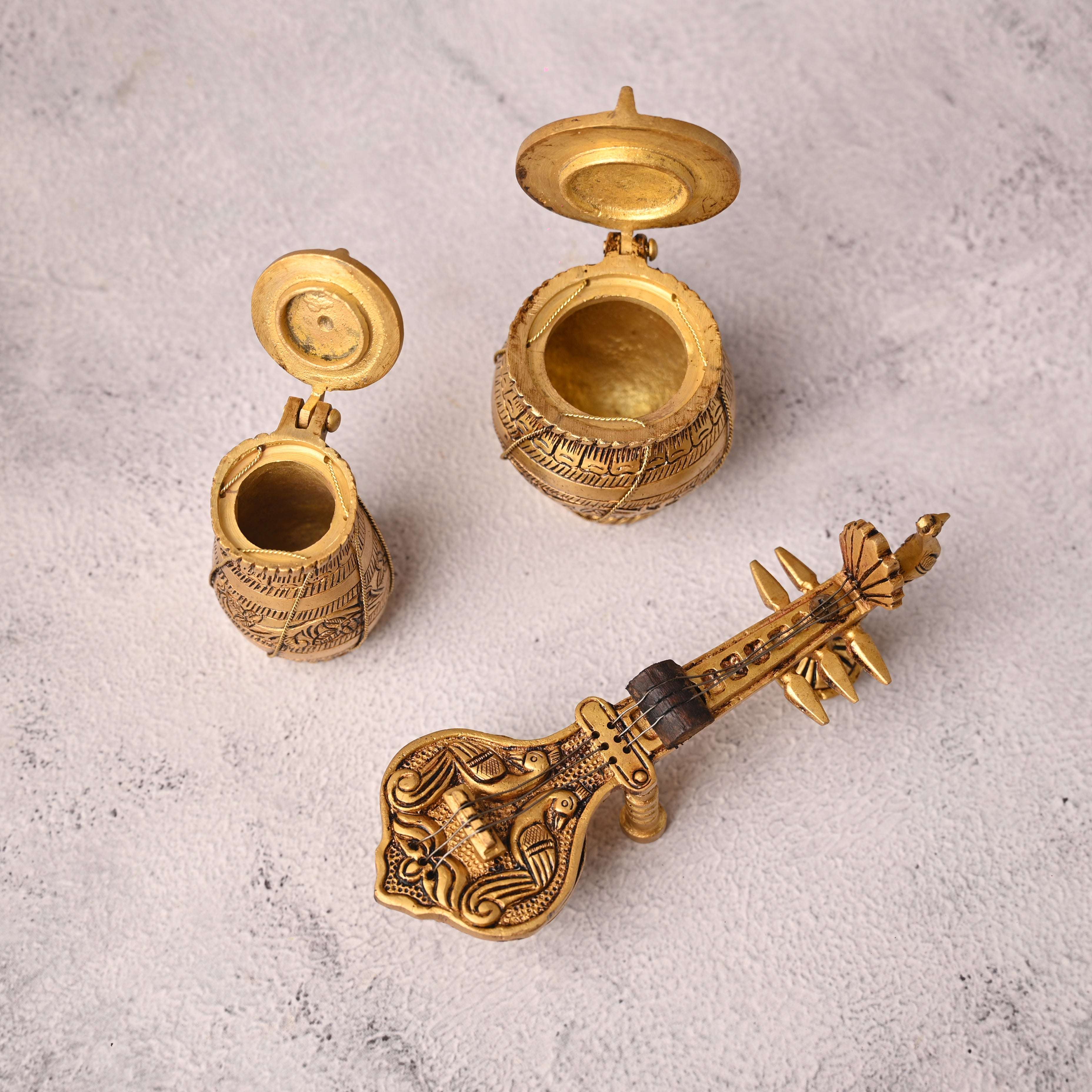 Brass Tabla, Dugi And Sitar Decor Set (3 Inch) - Image 6