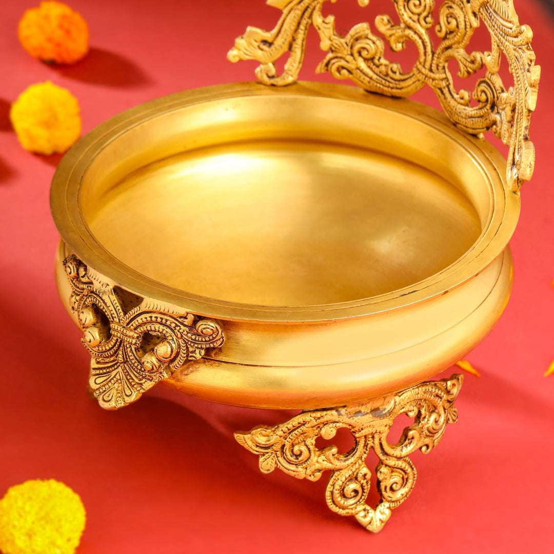 Brass Double Peacock Urli Bowl (11.5 Inch) - Image 6