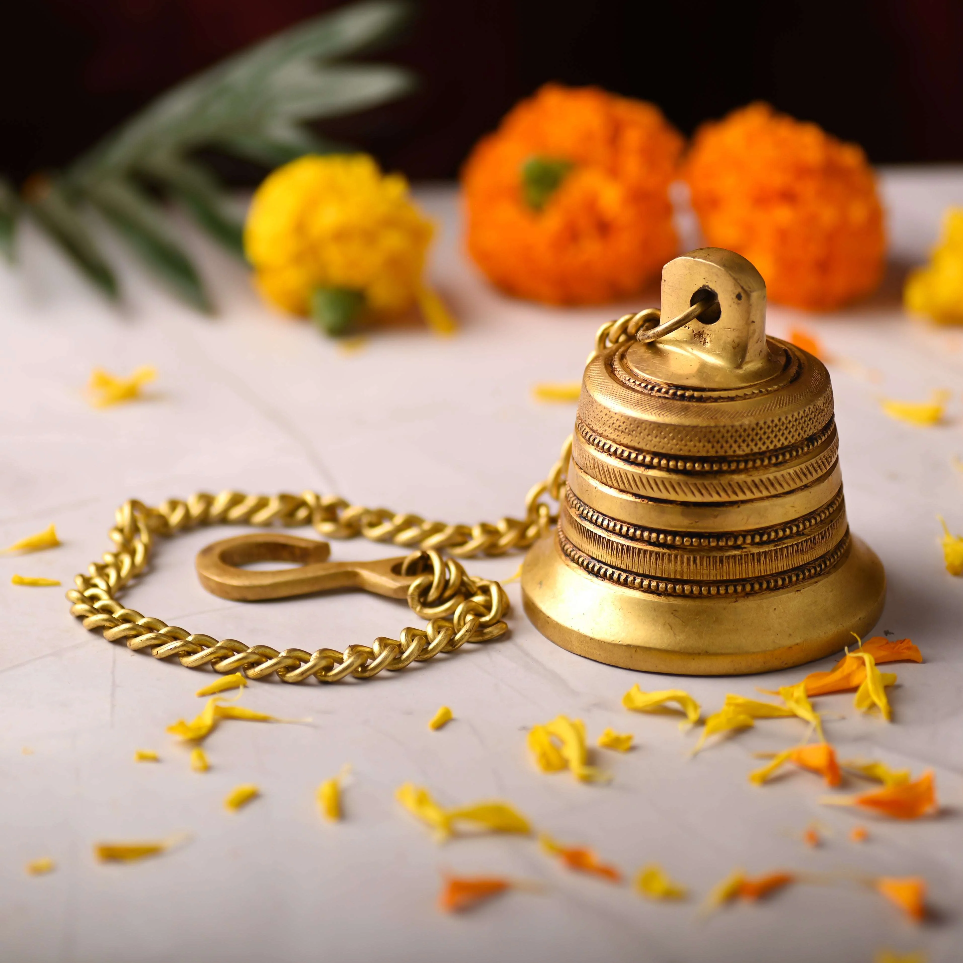 Brass Wall Hanging Temple Bell – Handcrafted Traditional Decor (21.8 Inch) - Image 3