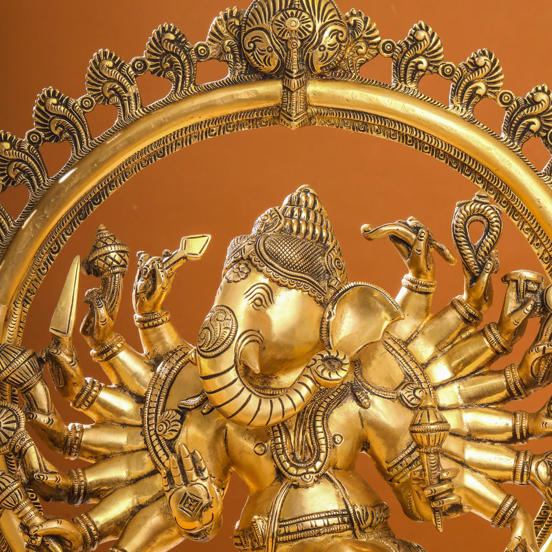 Brass Sixteen Armed Dancing Ganesha Idol (25.5 Inch) - Image 5