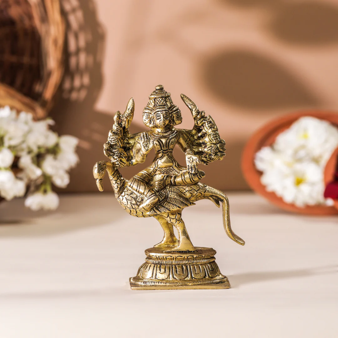 Brass Sitting Lord Murugan/Kartikeya Idol (5 Inch)