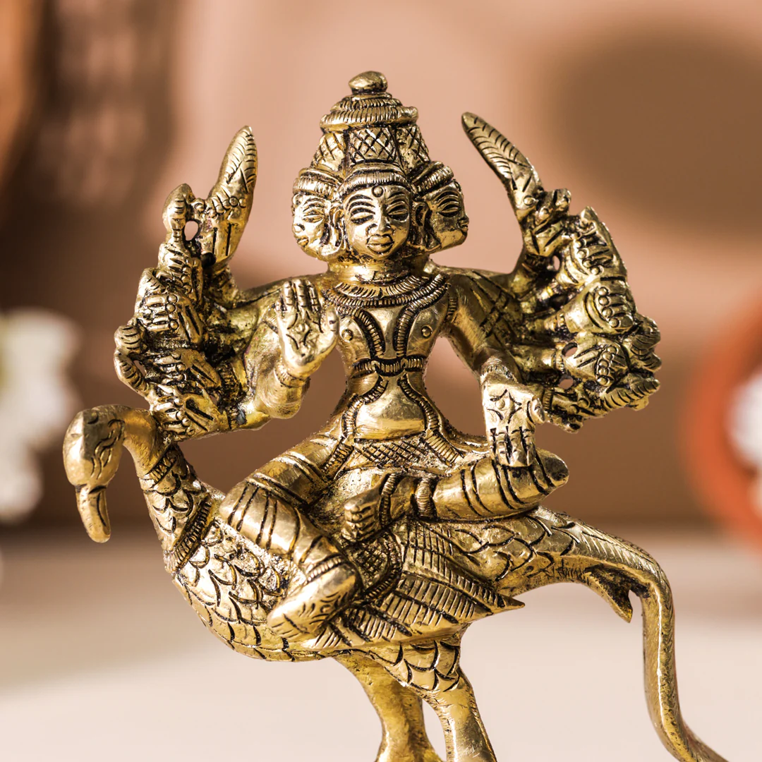 Brass Sitting Lord Murugan/Kartikeya Idol (5 Inch) - Image 2