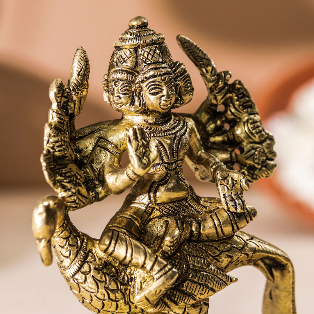 Brass Sitting Lord Murugan/Kartikeya Idol (5 Inch) - Image 3