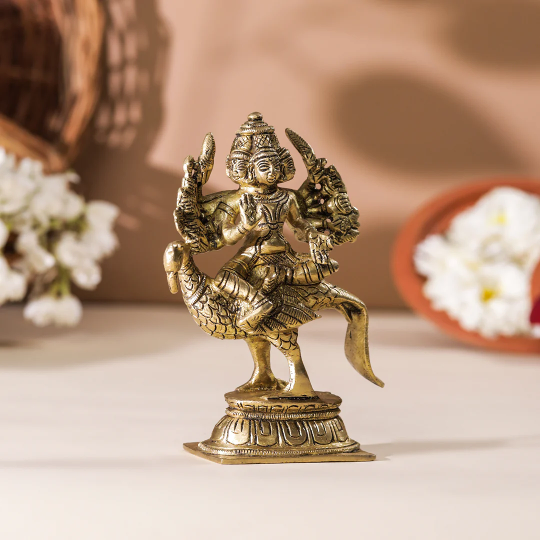 Brass Sitting Lord Murugan/Kartikeya Idol (5 Inch) - Image 4