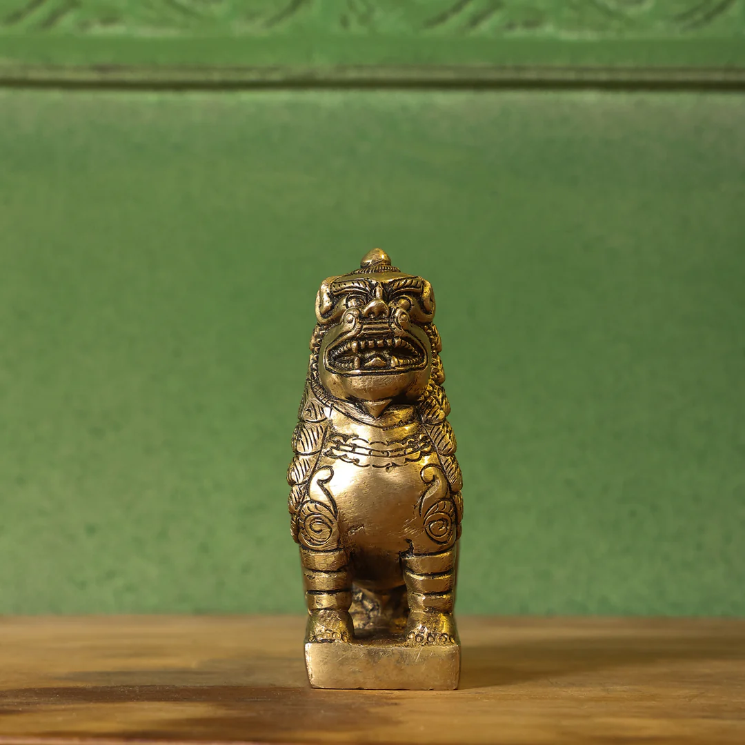 Brass Sitting Lion Yali/kirtimukha Statue (5 Inch) - Image 3