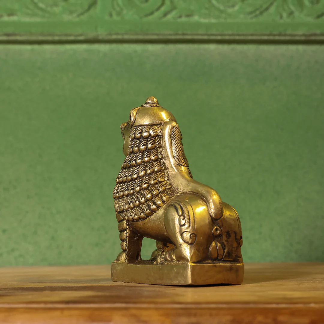 Brass Sitting Lion Yali/kirtimukha Statue (5 Inch) - Image 4
