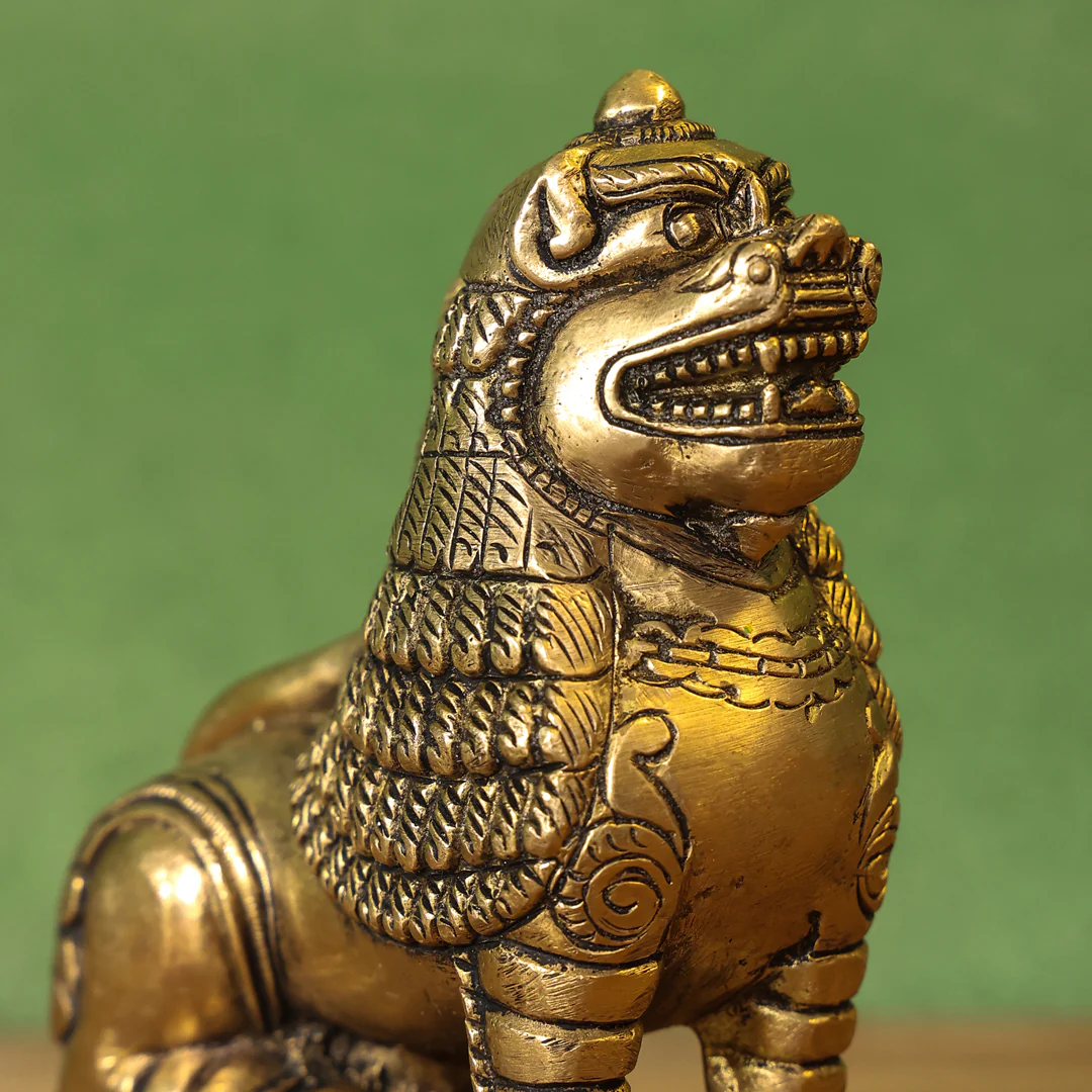 Brass Sitting Lion Yali/kirtimukha Statue (5 Inch) - Image 5