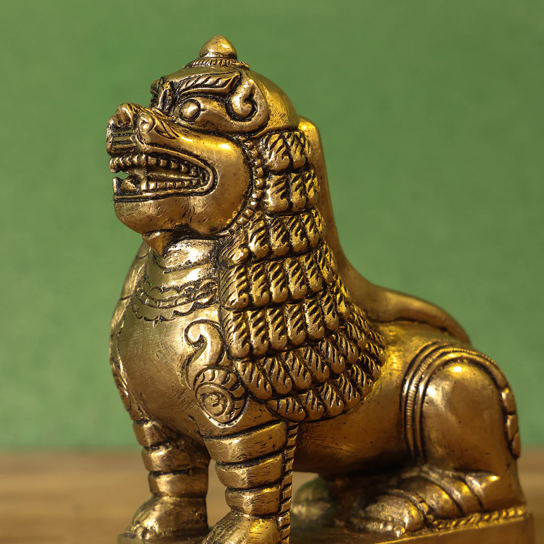Brass Sitting Lion Yali/kirtimukha Statue (5 Inch) - Image 6