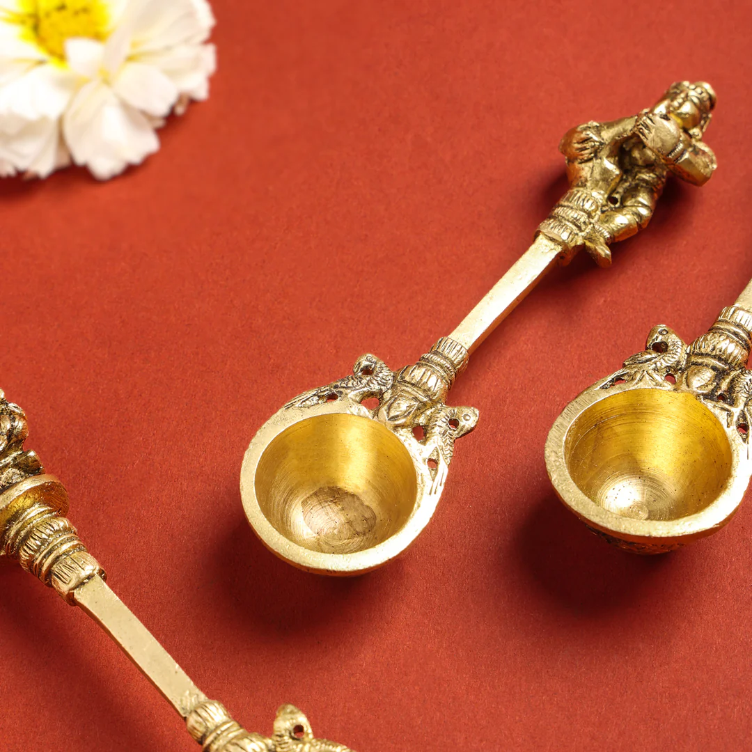 Brass Pooja Ahuti Spoon (6 Inch) - Image 3