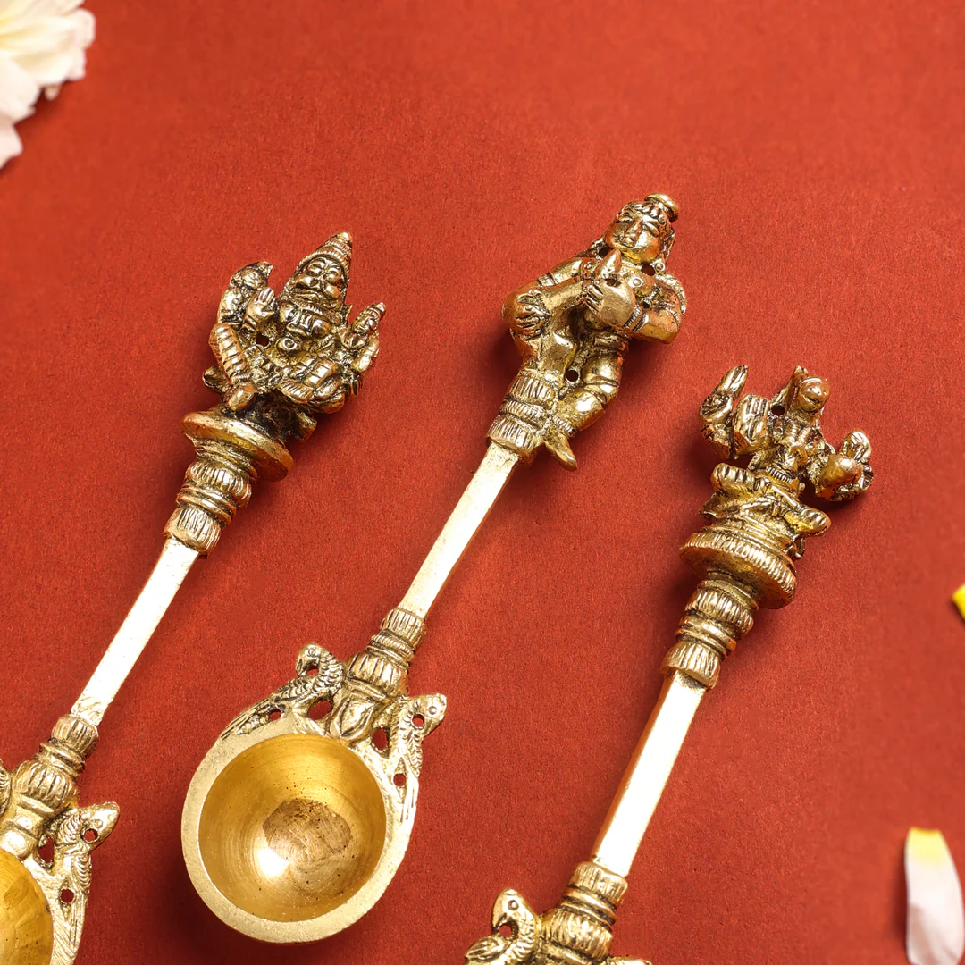 Brass Pooja Ahuti Spoon (6 Inch) - Image 7