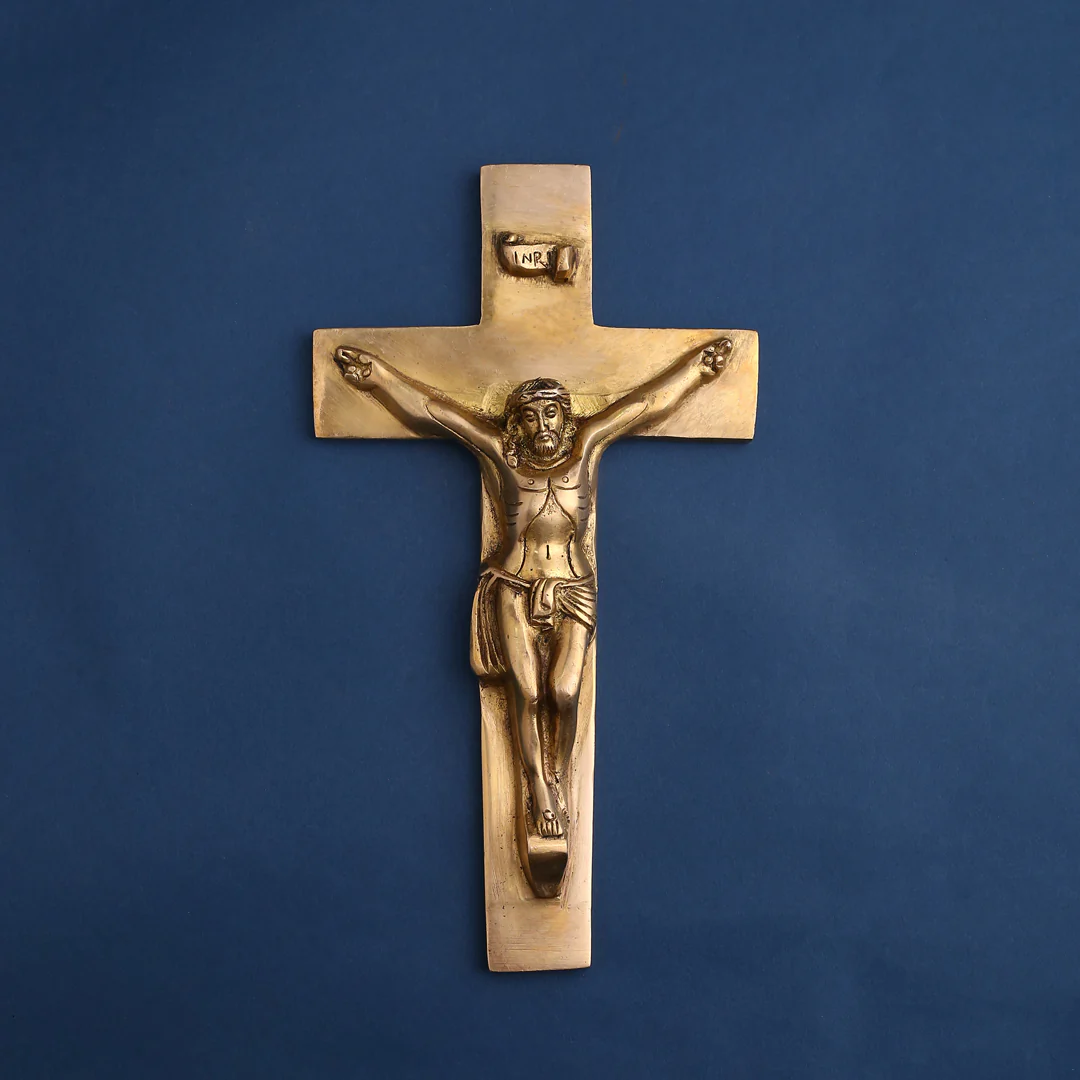 Brass Christian Cross Jesus Christ Wall Hanging (11 Inch)