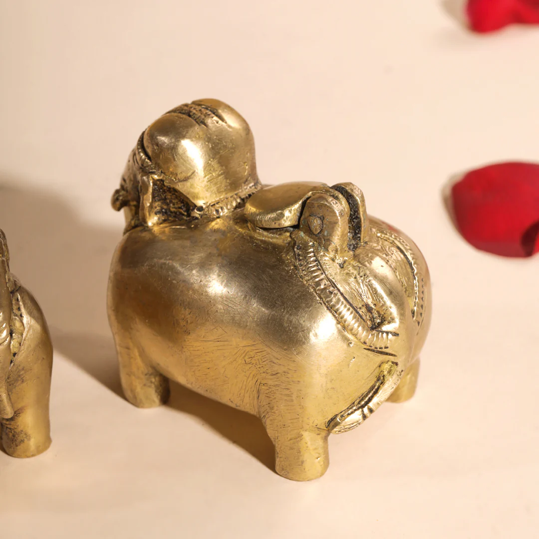 Brass Elephant Inkwell/Ink Pot Pair (2.5 Inch) - Image 5
