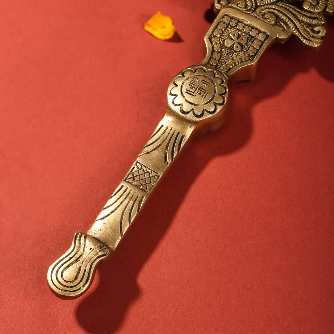 Brass Three Petal Pooja Spoon (13 Inch) - Image 5