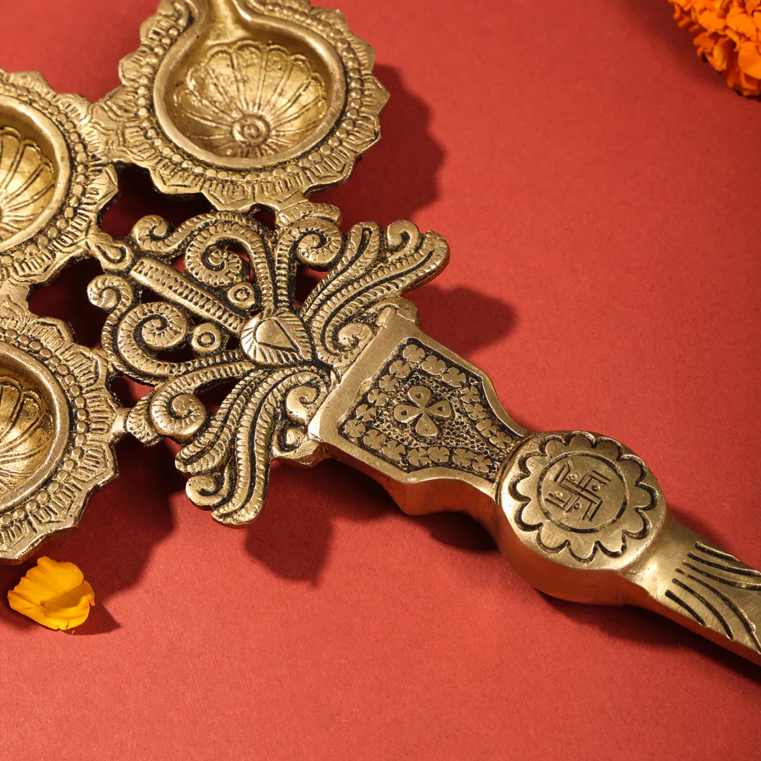 Brass Three Petal Pooja Spoon (13 Inch) - Image 6