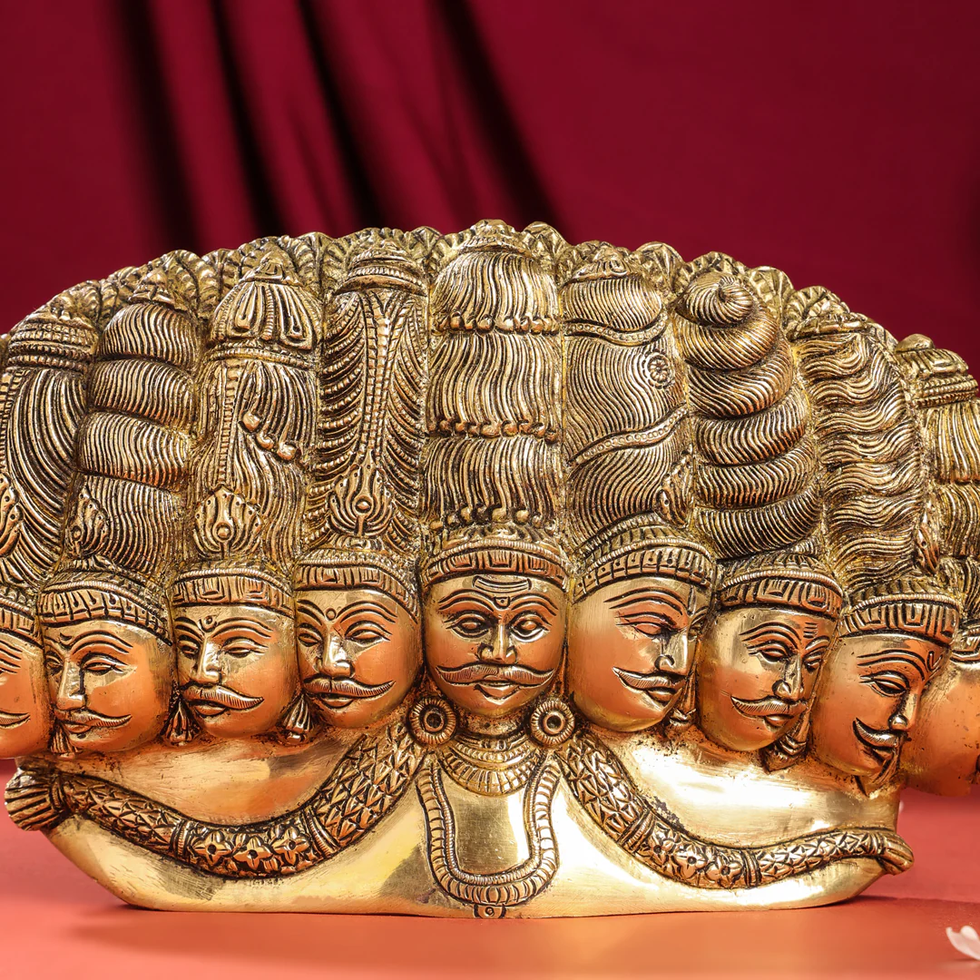 Brass Ten Headed Raavan Behind Devi Seeta (6.5 Inch) - Image 6