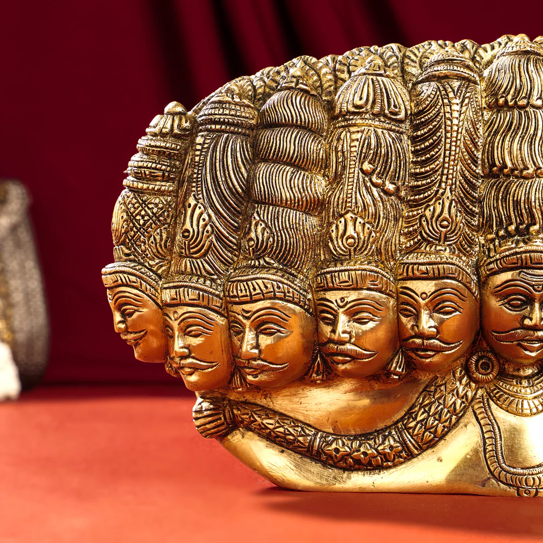 Brass Ten Headed Raavan Behind Devi Seeta (6.5 Inch) - Image 8