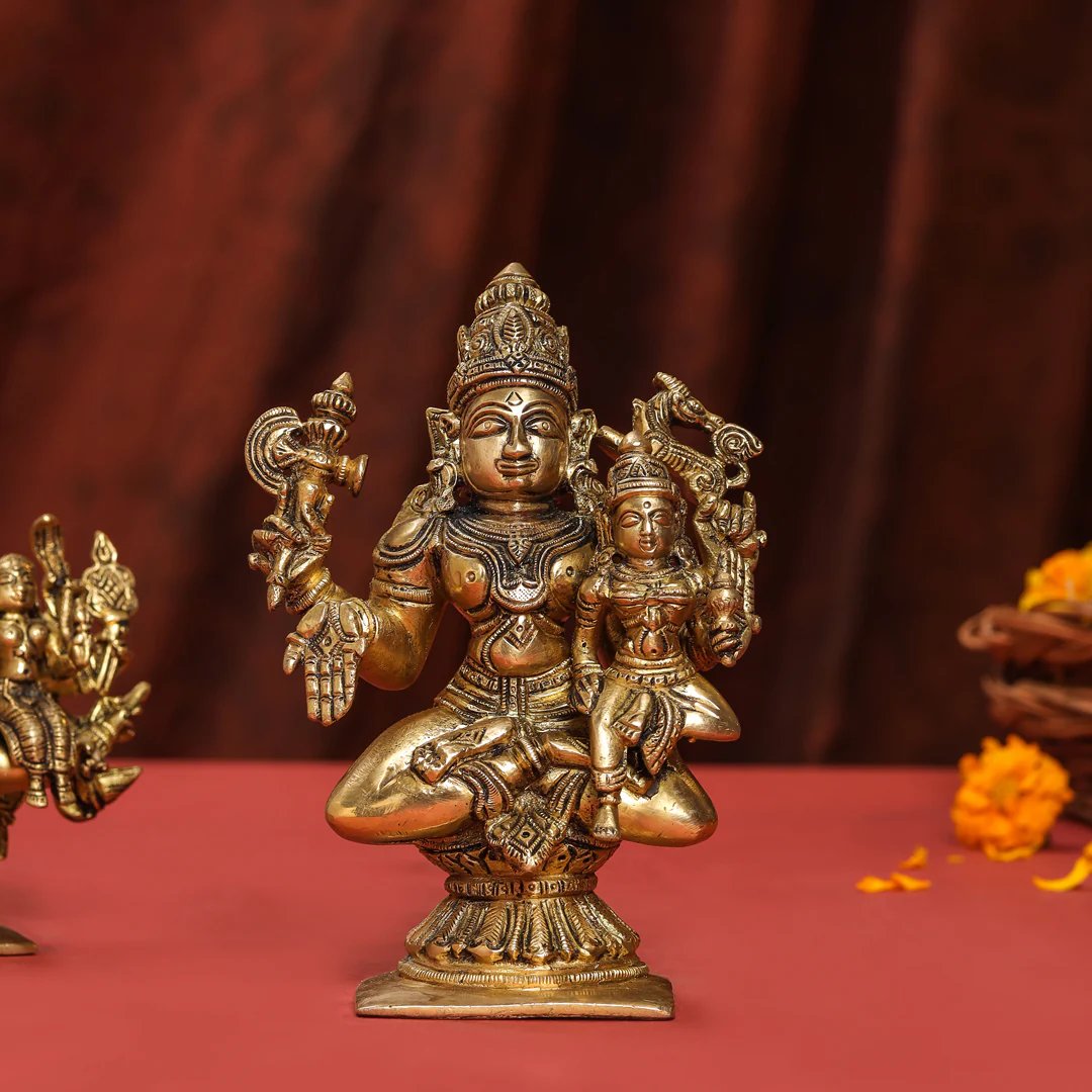 Brass Shiva Parvati Sitting Statue - Image 10