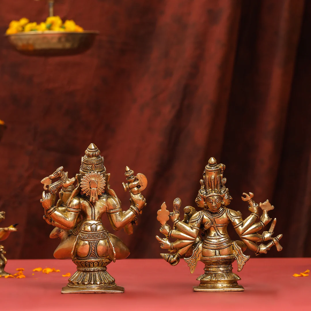 Brass Shiva Parvati Sitting Statue - Image 11