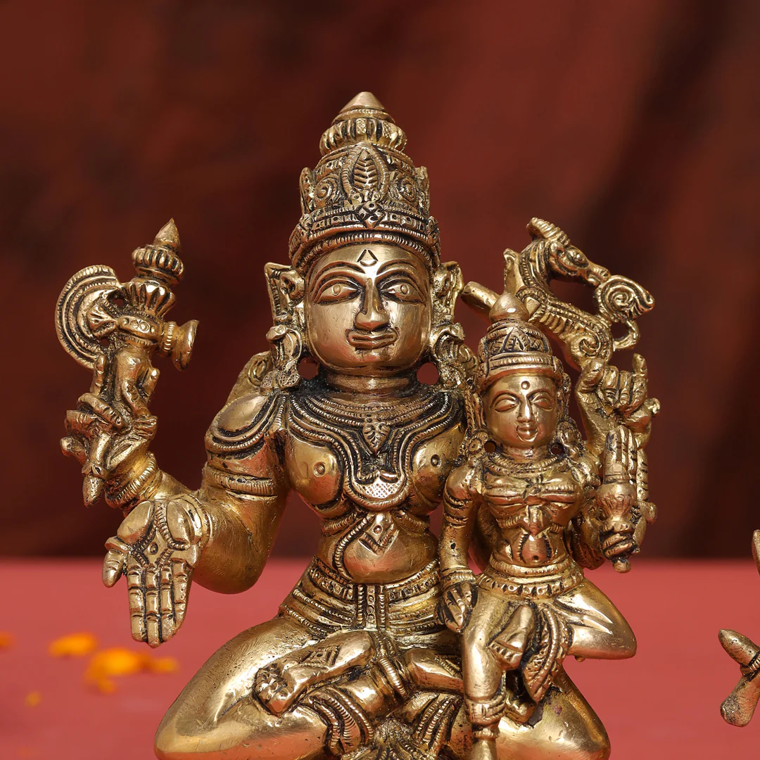 Brass Shiva Parvati Sitting Statue - Image 3
