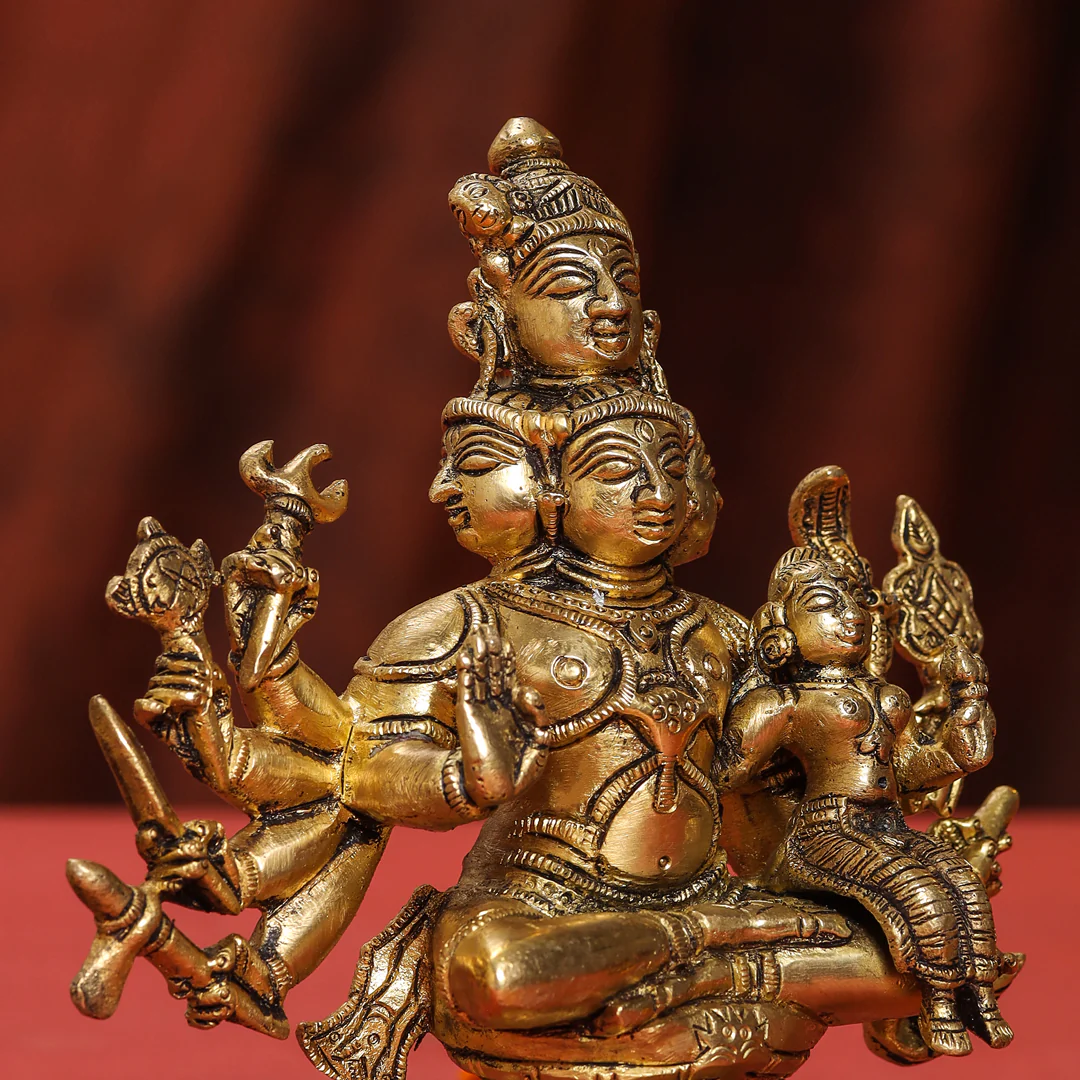 Brass Shiva Parvati Sitting Statue - Image 4