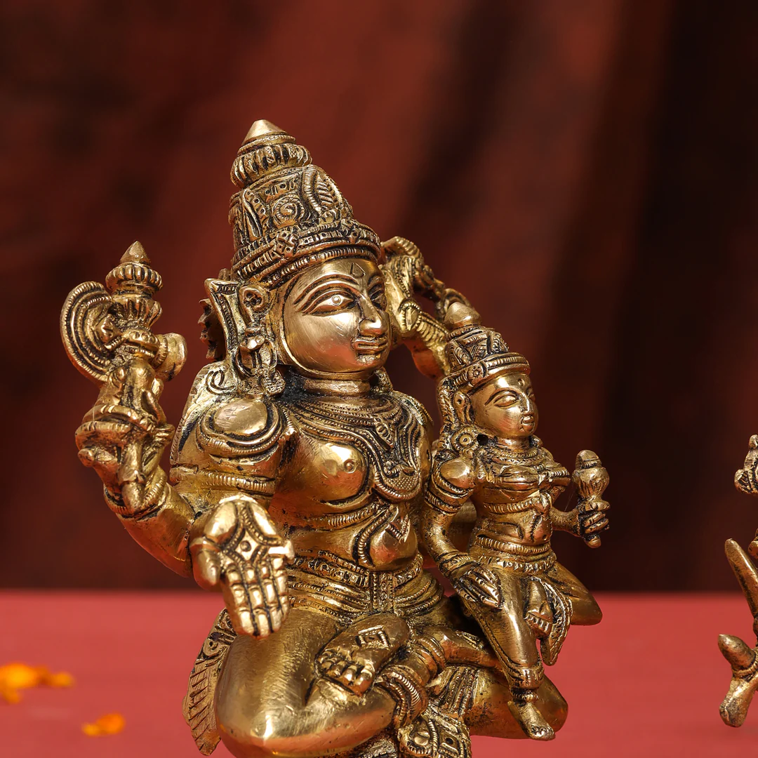 Brass Shiva Parvati Sitting Statue - Image 5